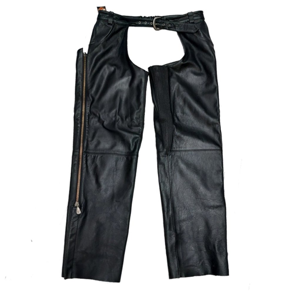 NWOT Men's Harley-Davidson Black Leather Ribbed Chaps Size L 97160-99VM